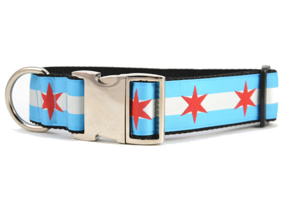 Chicago Flag Dog Collars - Metal Clasp