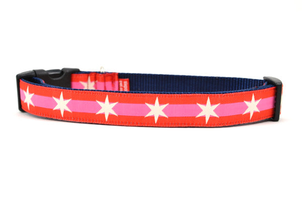 Red, White & Pink Six Point Star Dog Collars